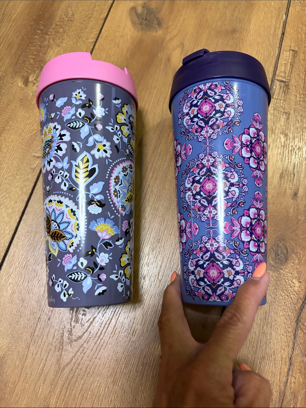 Vera Bradley Lavender Floral Travel Tumblers with Pink Accents